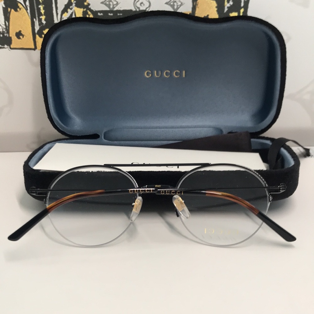 Authentic Gucci GG0682O 001 Eyeglasses – Black Semi-Rimless Round Frame - Picture 7 of 12